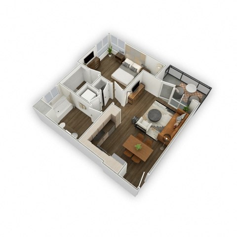 Floor plan for 1 bed, 1 bath, 684 sqft